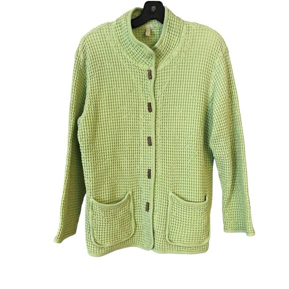 By JJ Waffle Knit Light Green Button Cardigan/Jacket L Wood Buttons Lagenlook - Picture 1 of 11